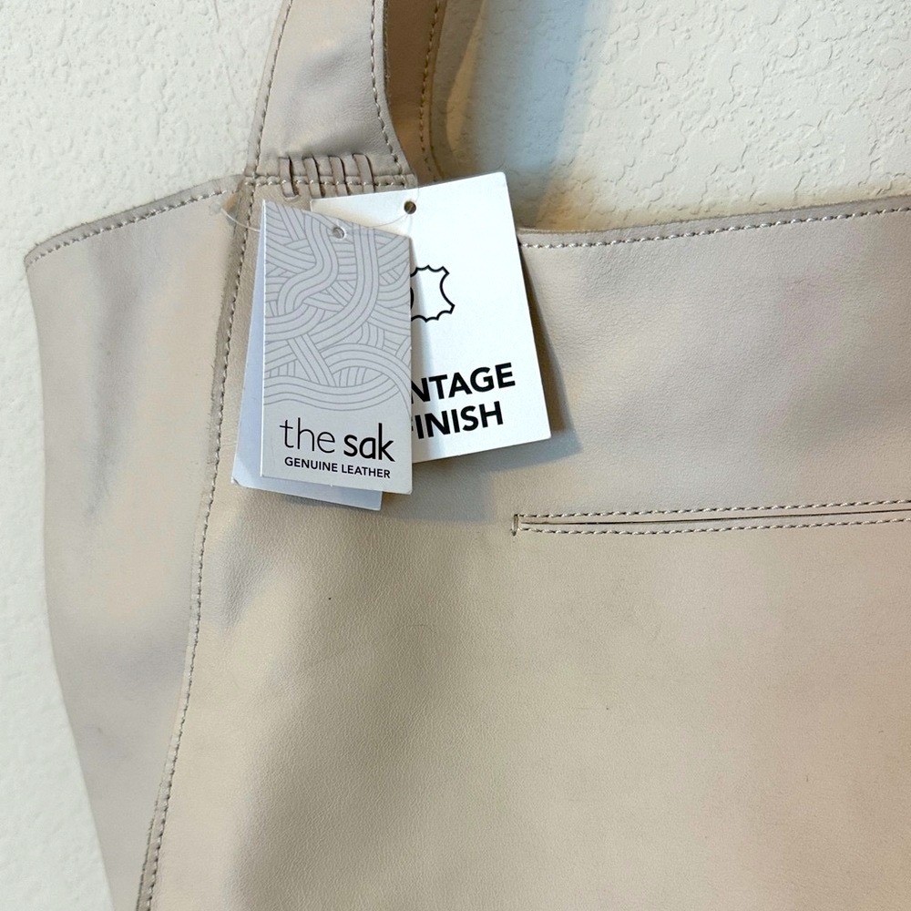 the sak creamy Beige Laser-Cut Leather Tote Bag with Tassel - Picture 7 of 8